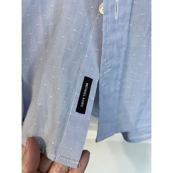 Michael Kors Shirt Large Button Down Classic Fit Blue Patterned Cotton Business - Picture 4 of 11